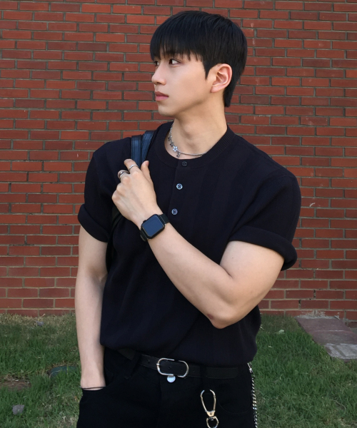 [ON]Tissue modified henry neck short-sleeved knitwear - 3color