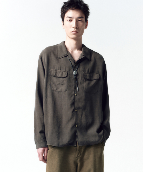 Tencel Gabardine Open Collar Shirts OLIVE GREY