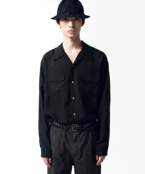 Tencel Gabardine Open Collar Shirts BLACK