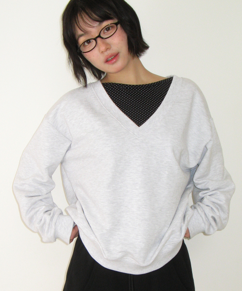 RRAC V NECK OVER FIT SWEATSHIRT WHITE MELANGE