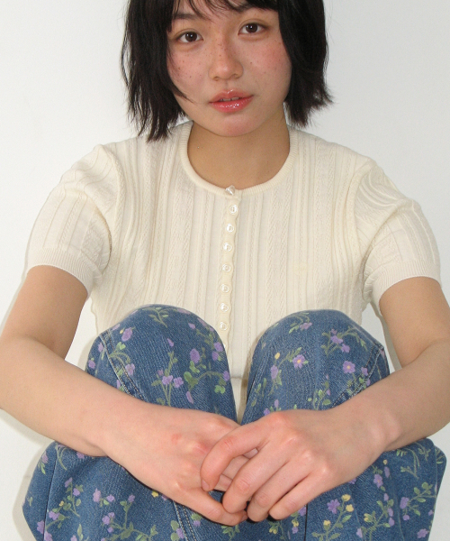 BUTTON POINT SLIM SHORT SLEEVE KNIT IVORY