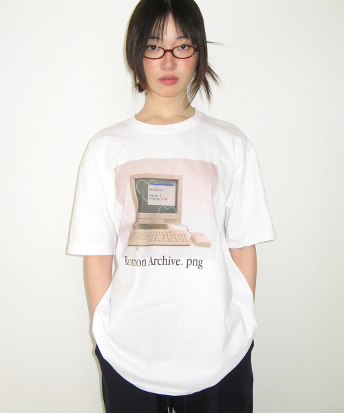 RETRO COMPUTER GRAPHIC OVER FIT T SHIRT WHITE