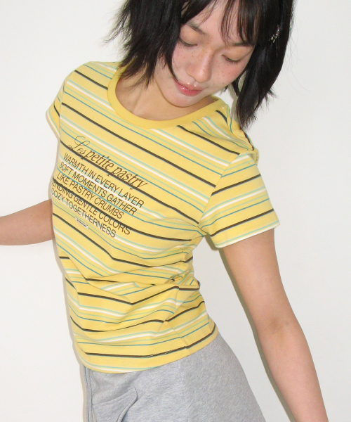 MULTI STRIPE LETTERING T SHIRT YELLOW