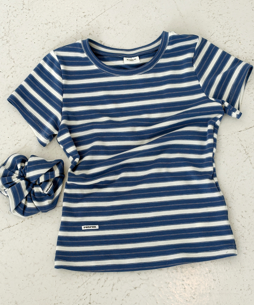 SCRUNCHIE SET SLIM FIT T SHIRT BLUE STRIPE