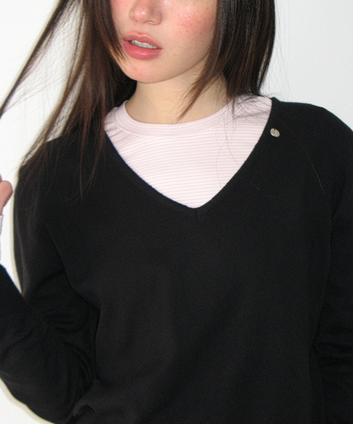 BASIC DEEP V NECK COMPACT KNIT BLACK
