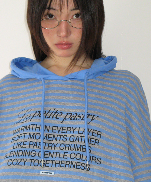STRIPE BLOCKING HOOD LONG SLEEVE BLUE