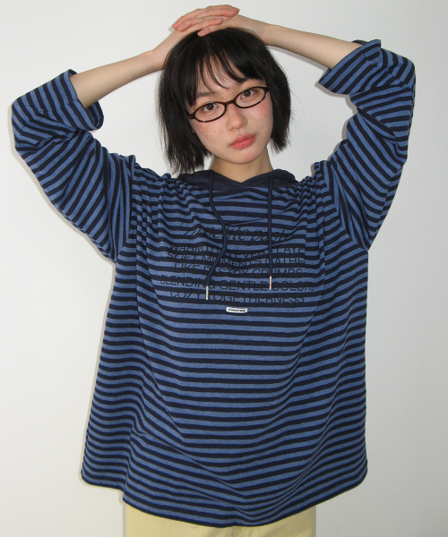STRIPE BLOCKING HOOD LONG SLEEVE NAVY