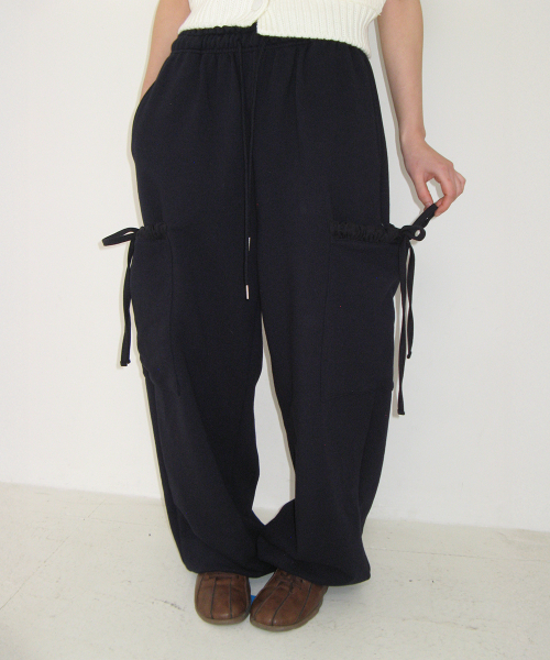 FRILL POCKET WIDE SWEAT PANTS NAVY