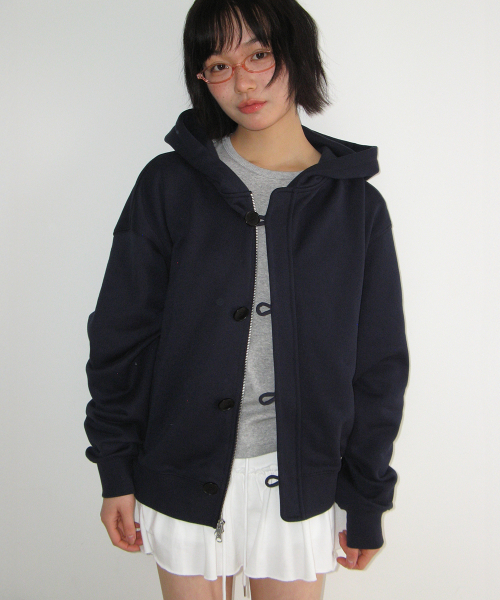DUFFLE PLACKET HOODIE ZIP UP NAVY