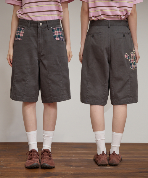 Check Applique Half Pants CHARCOAL