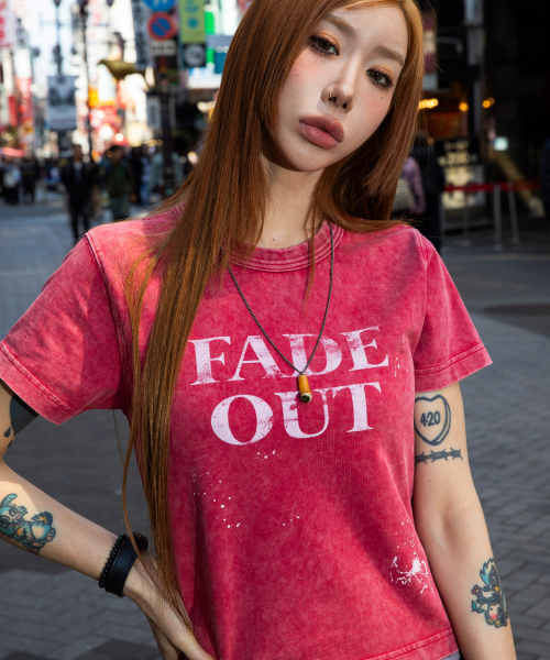 XF009 페이드 페인팅 워싱 티셔츠 (RED)