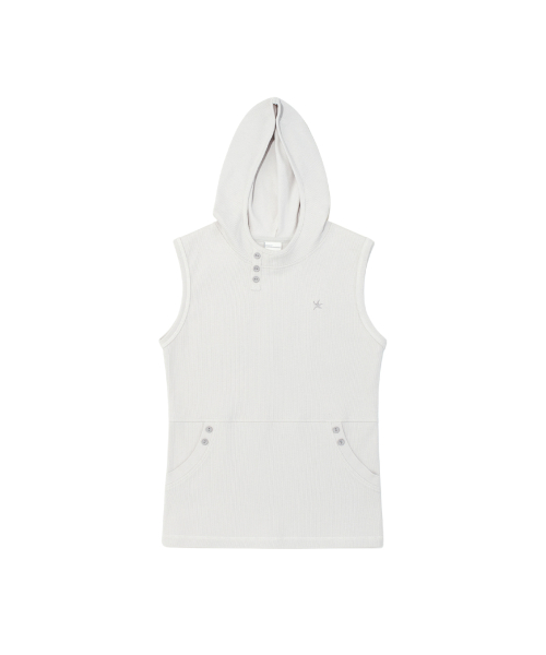 (w) TCM henley neck hooded sleeveless T (light grey)