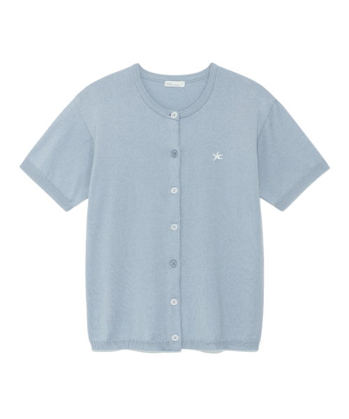 TCM button half knit cardigan (blue)