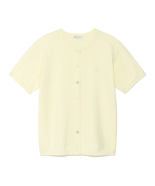 TCM button half knit cardigan (lemon)
