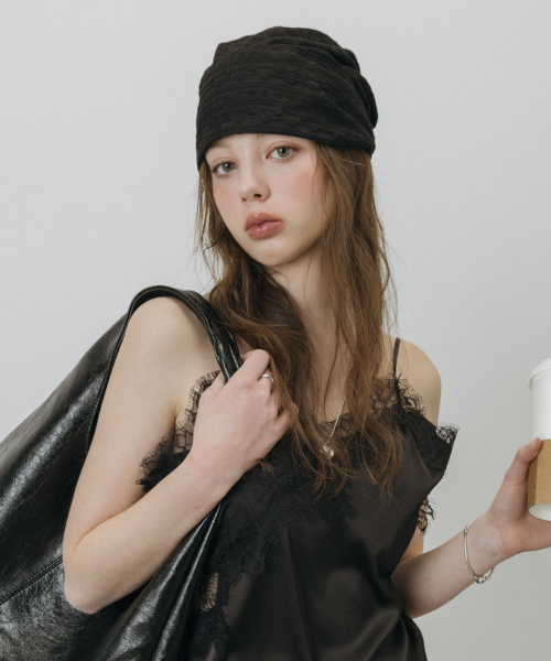 PUNCHING LACE HEAD SCARF HAT_BLACK