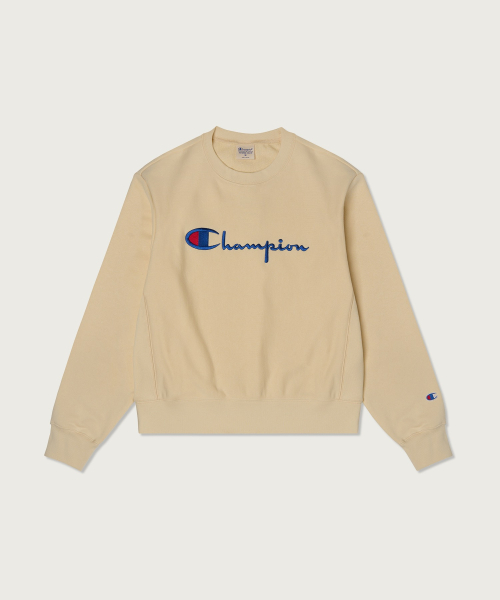 여성 리버스위브 빅 로고 크롭 스웨트셔츠 Beige