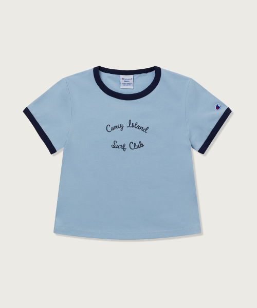 여성 코니아일랜드 크롭 링거 티셔츠 Light Blue
