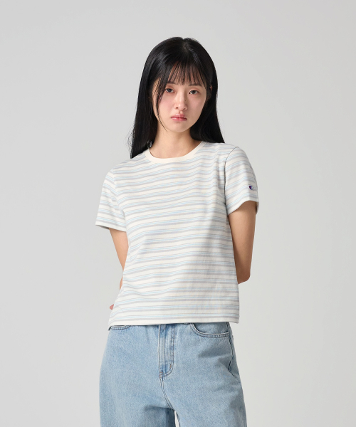 여성 C로고 스트라이프 티셔츠 Ecru