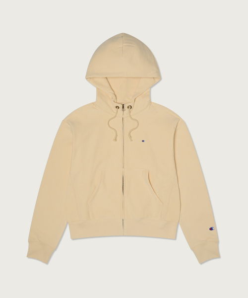 여성 리버스위브 빅 로고 크롭 후드 집업 Beige