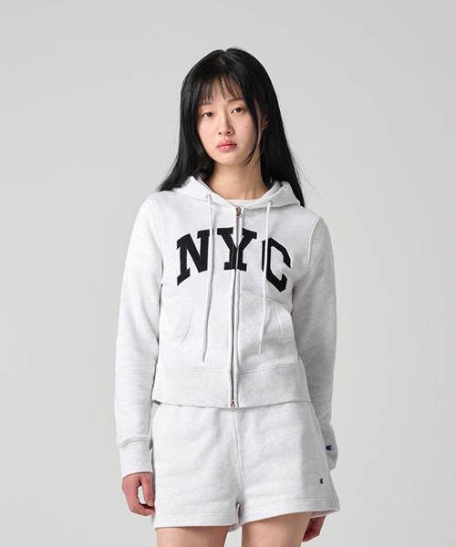 여성 NYC 크롭 후드 집업 Light Grey