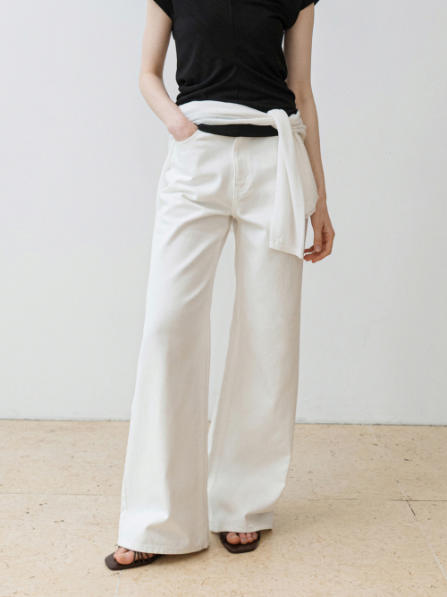 Wide Leg Denim Pants Off White AT6PAA089OW
