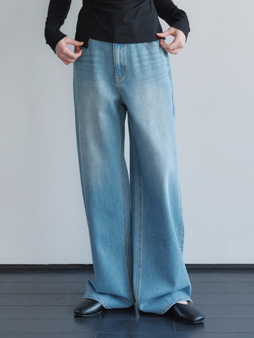 Washed Wide Denim Pants Light Blue AT6PAA088LL