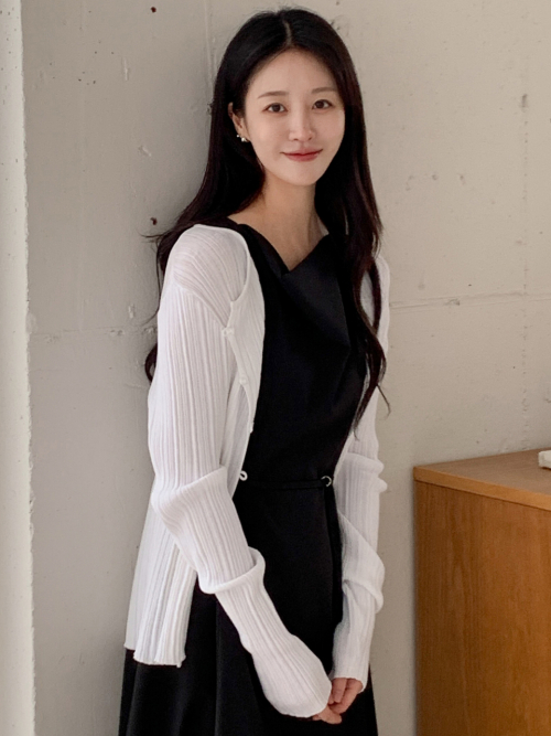 Slim Boat-neck Ribbed Cardigan White AT6CDA009WT