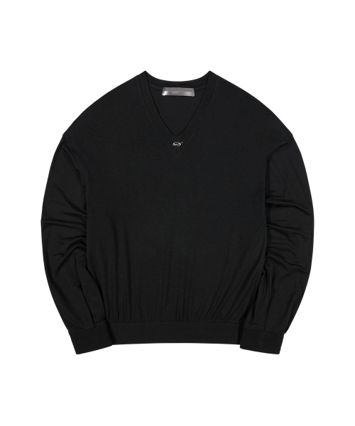 V Neck Banding Longsleeve - black