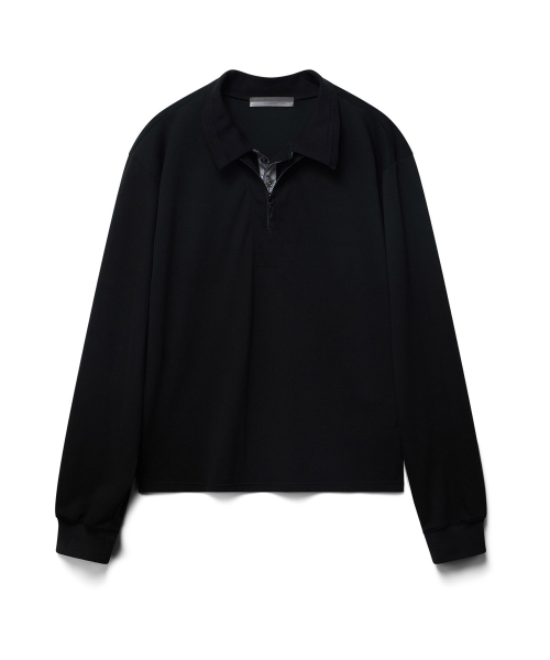 Double collar pk longsleeve - black