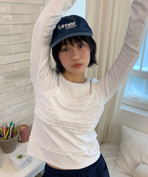 FRILL LAYERED LONG SLEEVE T SHIRT WHITE