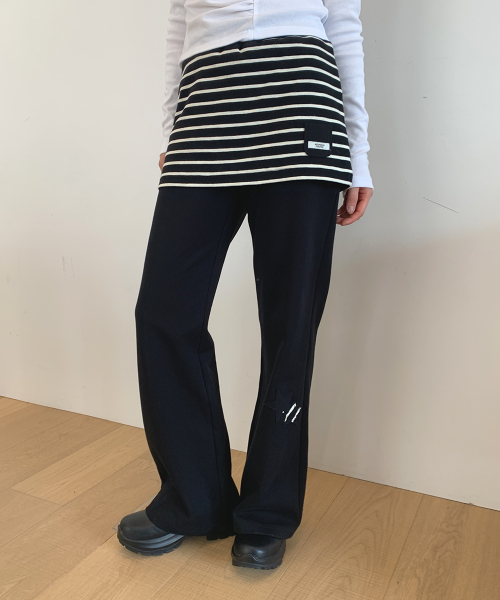 MINI POCKET STRIPE LAYERED PANTSKIRT BLACK