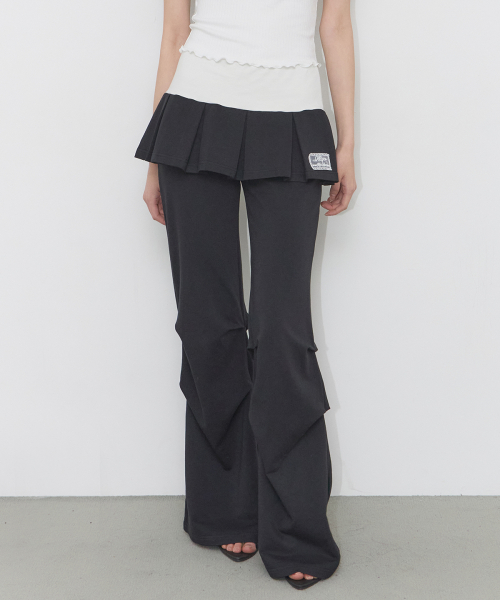 TWO-TONE PLEATED SKIRT PANTS BLACK