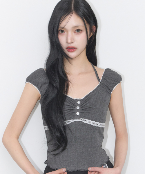 BUTTON HALTER SLEEVELESS CHARCOAL