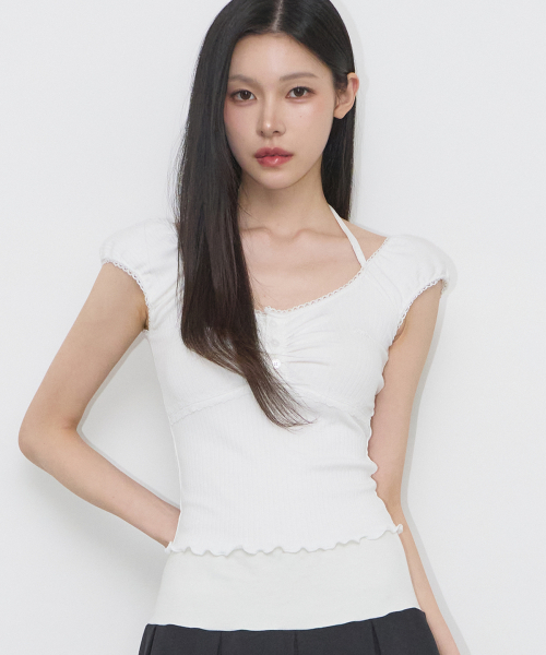 BUTTON HALTER SLEEVELESS WHITE