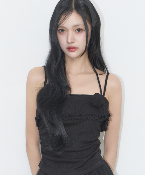 ROSE RUFFLE SLEEVELESS BLACK