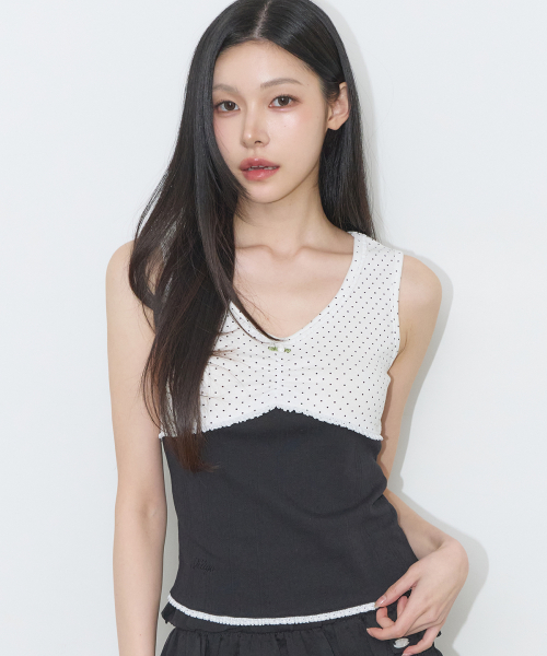 DOT COLOR-BLOCKED SLEEVELESS WHITE