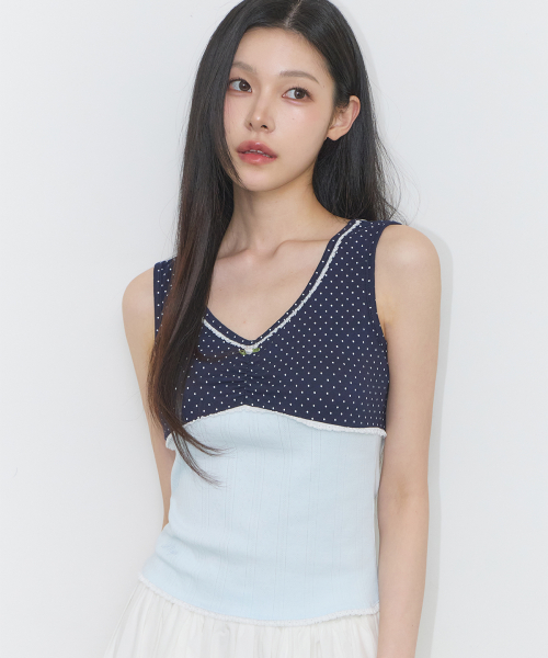 DOT COLOR-BLOCKED SLEEVELESS NAVY