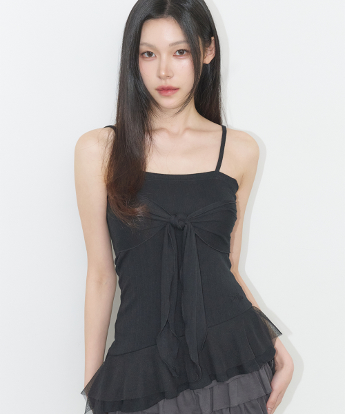 RIBBON TIE SLEEVELESS BLACK