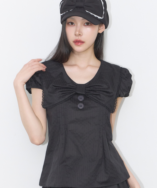 SAILOR BOW COLLARED BLOUSE BLACK