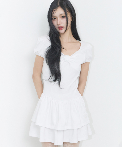 BOW FLARE MINI DRESS WHITE