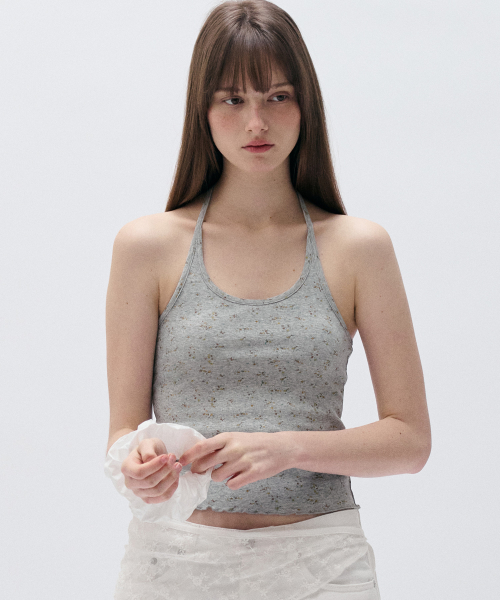 NUBASIC FLOWER HALTER NECK TOP GRAY