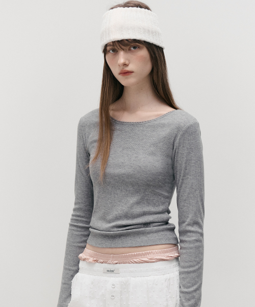 NUBASIC LACE ROUND NECK SLIM T-SHIRT GRAY