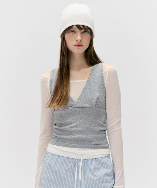 NUBASIC LAYERED SLEEVELESS SET WH+GY