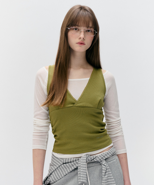 NUBASIC LAYERED SLEEVELESS SET WH+OL
