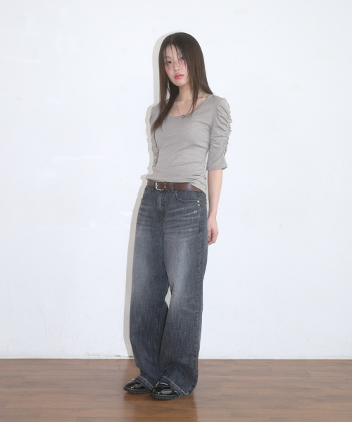FADE DENIM WASHING PANTS / BLACK