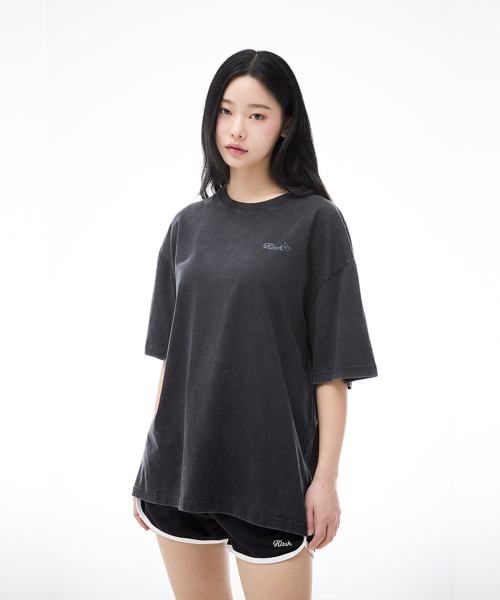 워딩 루즈핏 피그먼트 티셔츠 [블랙]