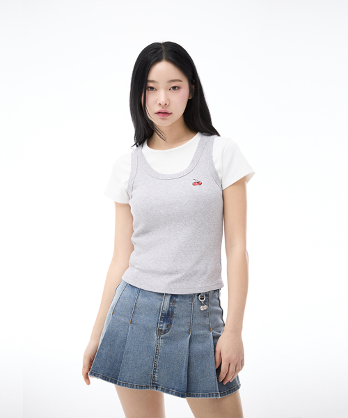 스몰 체리 슬림핏 슬리브리스 [멜란지 그레이]