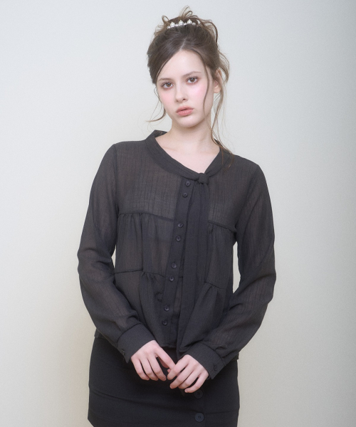 CELINE RIBBON BLOUSE BLACK