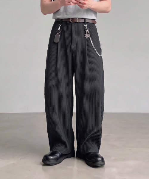 ASI ONE TUCK WIDE PLEATS PANTS_BLACK