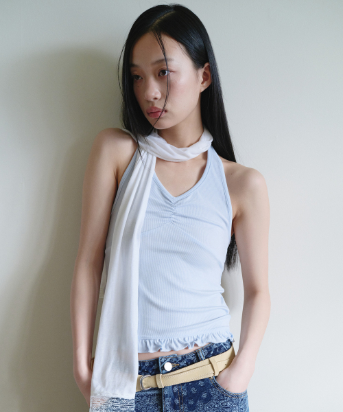 HALTER FRILL TOP SKY